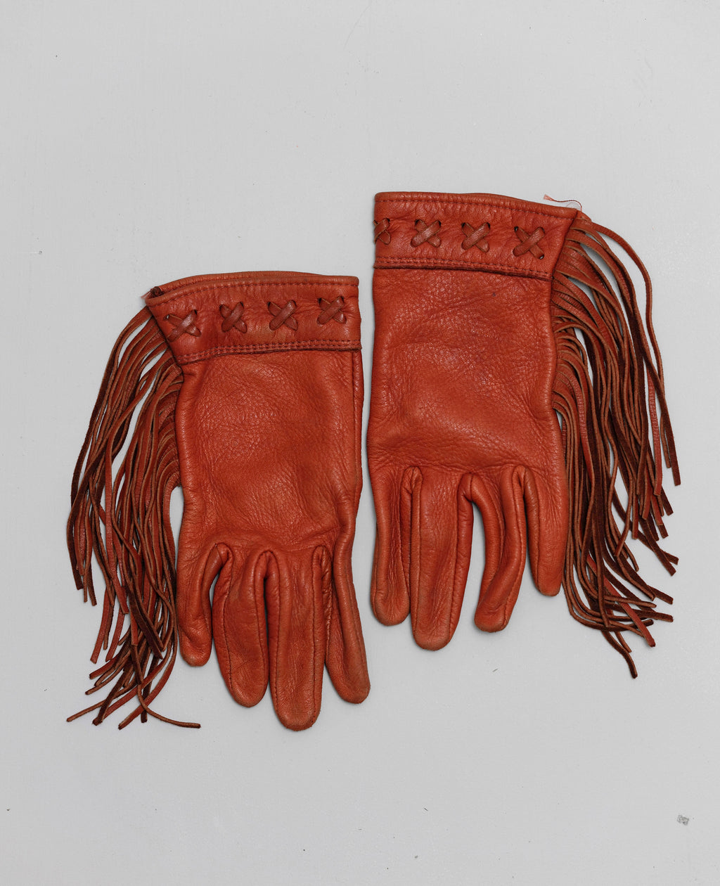Leather fringe gloves