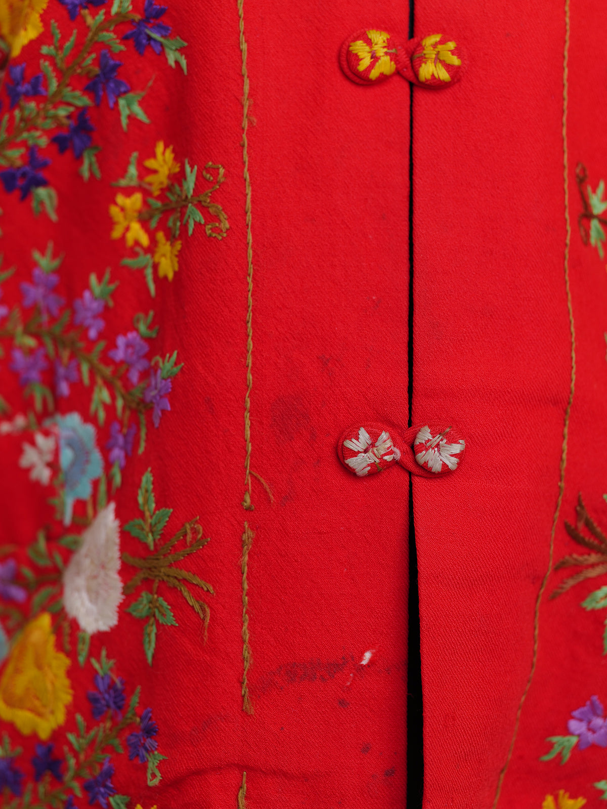Vintage red wool Jacket with floral embroidery.